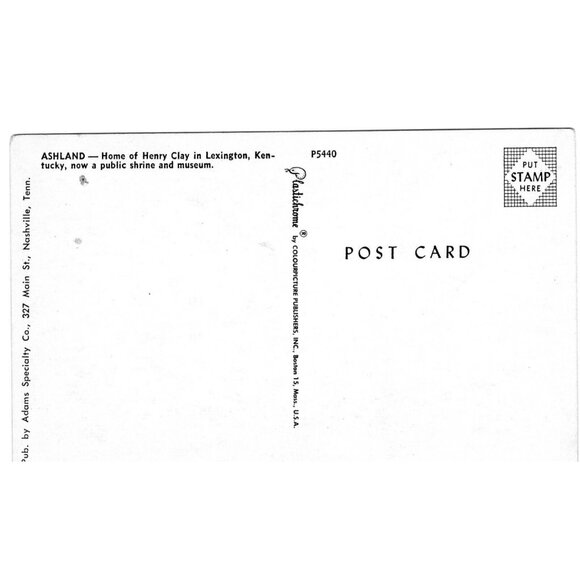 Ashland Home of Henry Clay Unposted Vintage Postcard Lexington, Kentucky - Picture 2 of 2